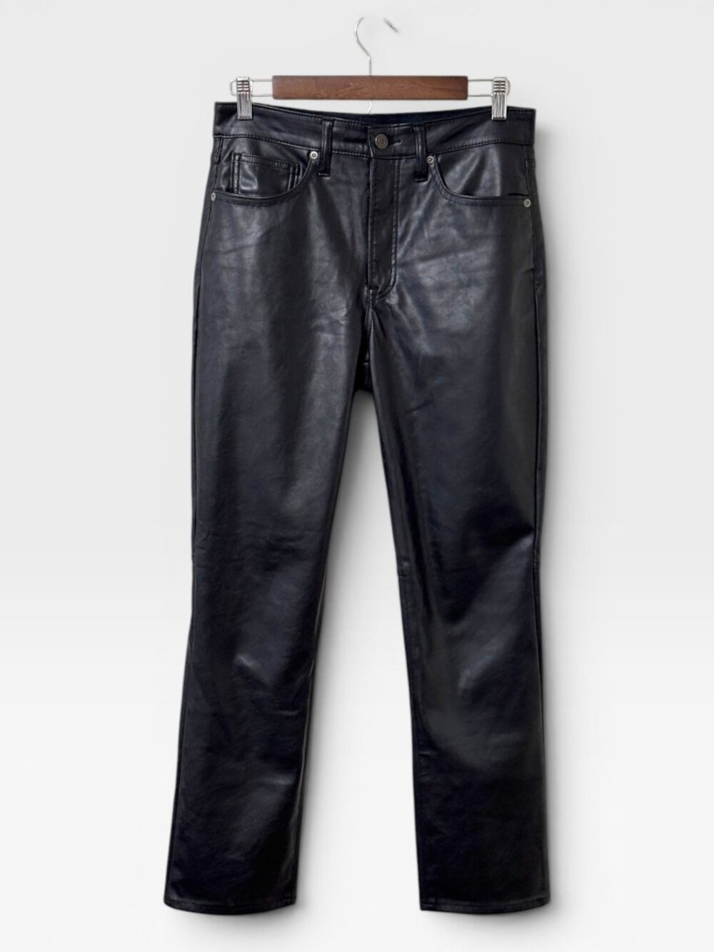 Gap Vintage Slim High Rise Vegan Leather Pants Size 28/6R Black Faux Leather